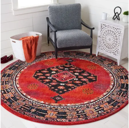 Jahan Area Rug Round in Red & Black by Safavieh