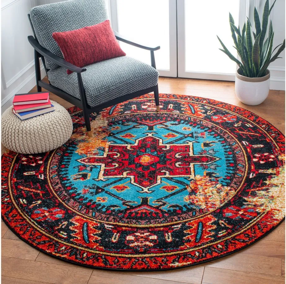 Darius Red Area Rug Square in Red & Light Blue by Safavieh