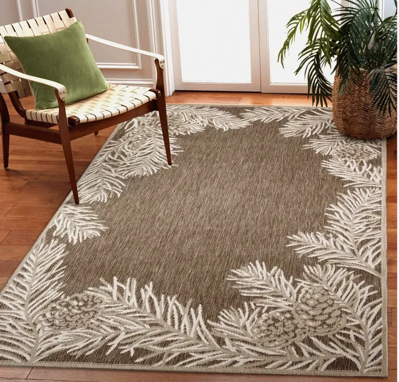 Liora Manne Malibu Pine Border Indoor/Outdoor Area Rug in Neutral by Trans-Ocean Import Co Inc