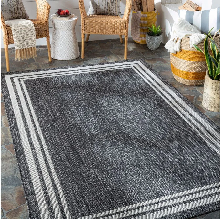 Eagean Bordered Indoor/Outdoor Area Rug in Charcoal, Cream by Surya