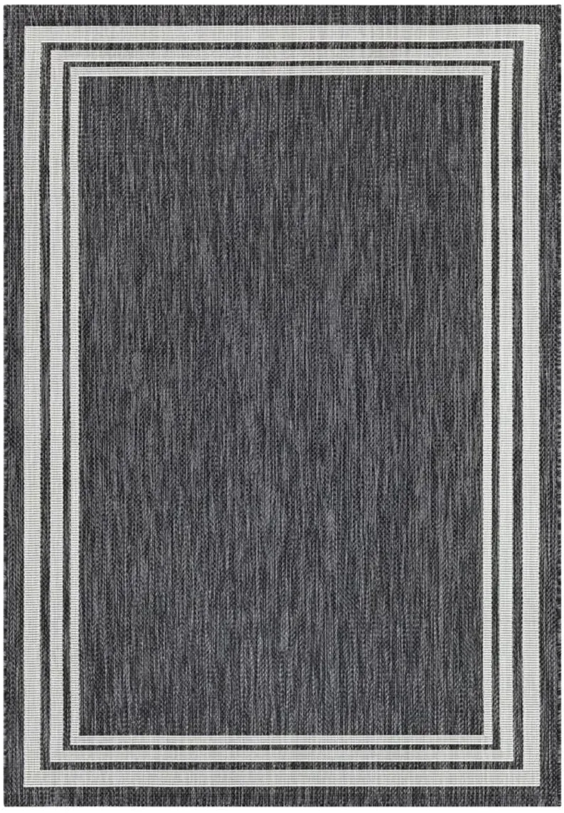 Eagean Bordered Indoor/Outdoor Area Rug in Charcoal, Cream by Surya