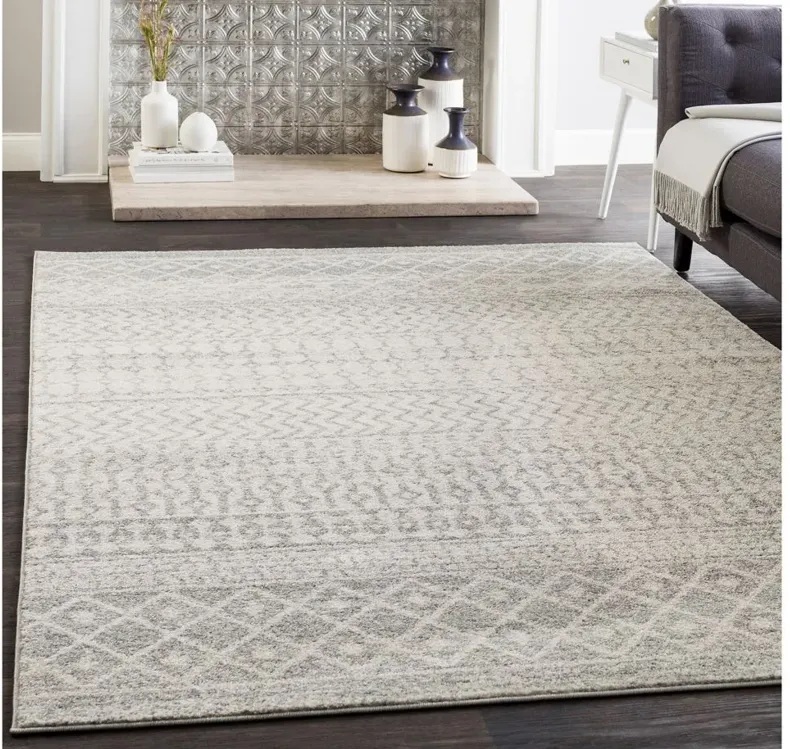 Elaziz Area Rug in Light Gray, Medium Gray, White by Surya