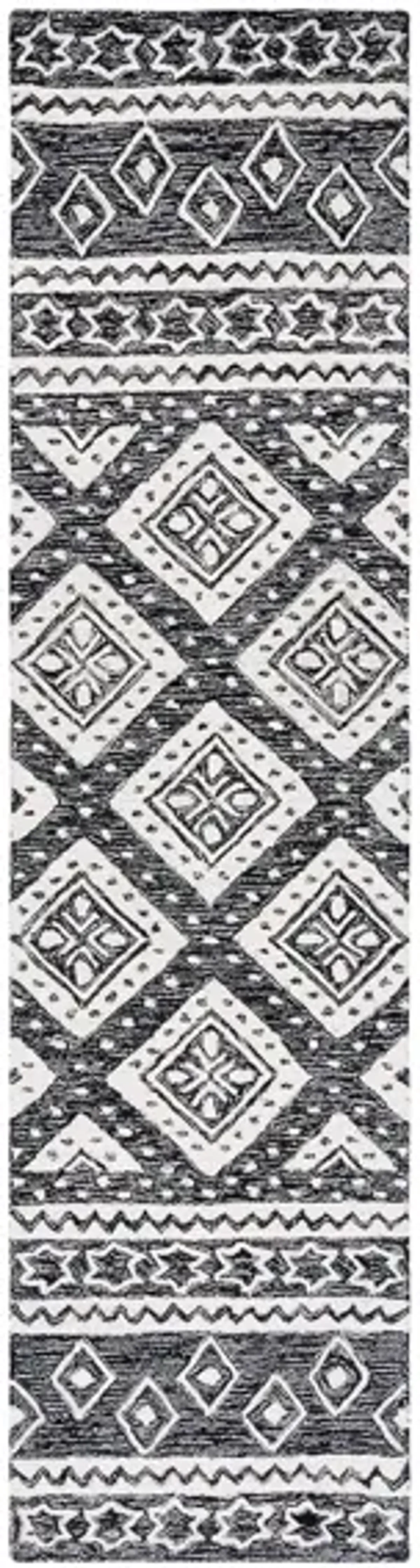 Miyamoto Runner Rug in Black & Ivory by Safavieh