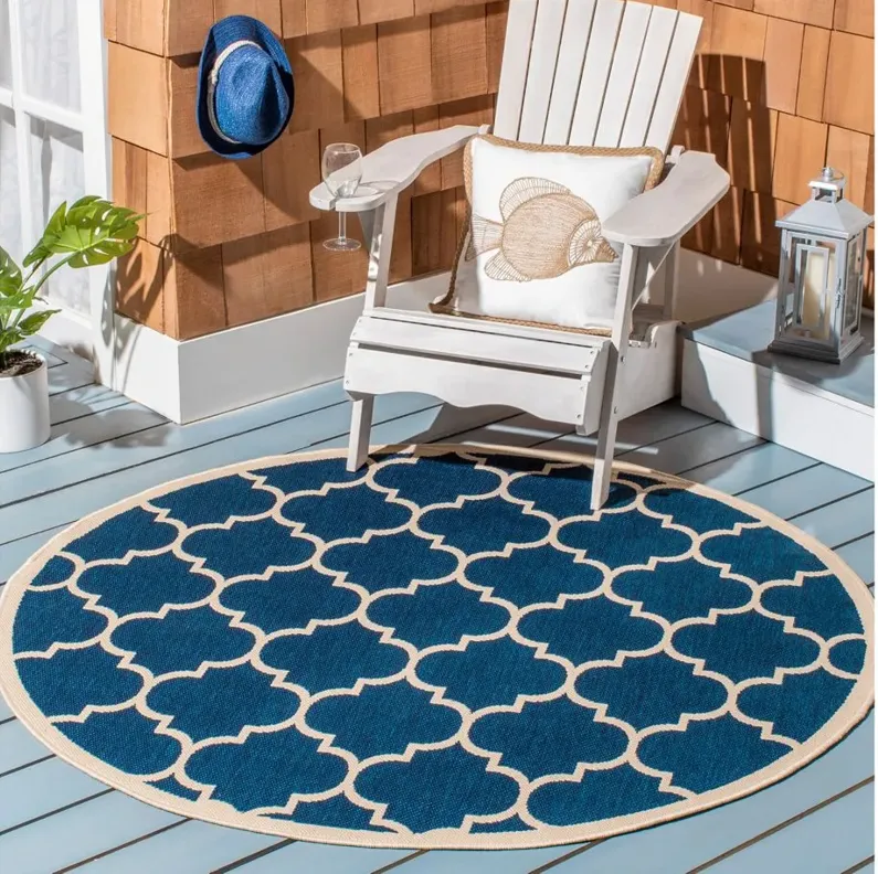 Courtyard Lattice Indoor/Outdoor Area Rug Round in Navy & Beige by Safavieh