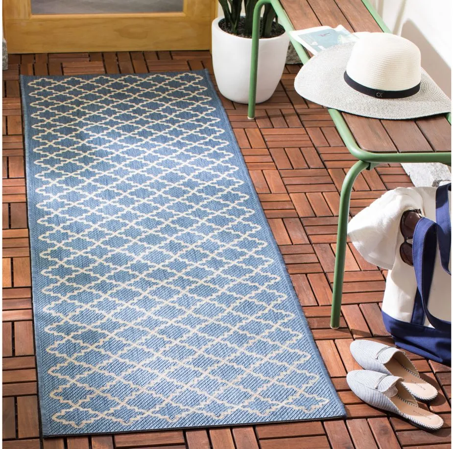 Courtyard Runner Rug in Blue & Beige by Safavieh