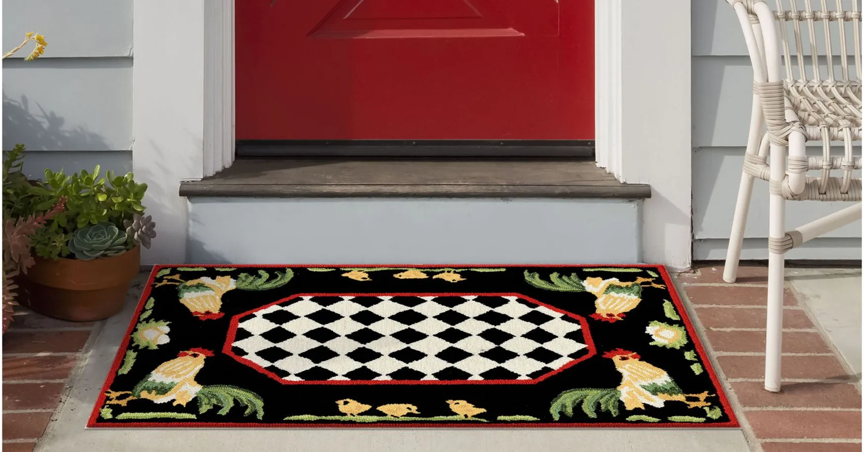 Liora Manne Rooster Front Porch Rug in Black by Trans-Ocean Import Co Inc