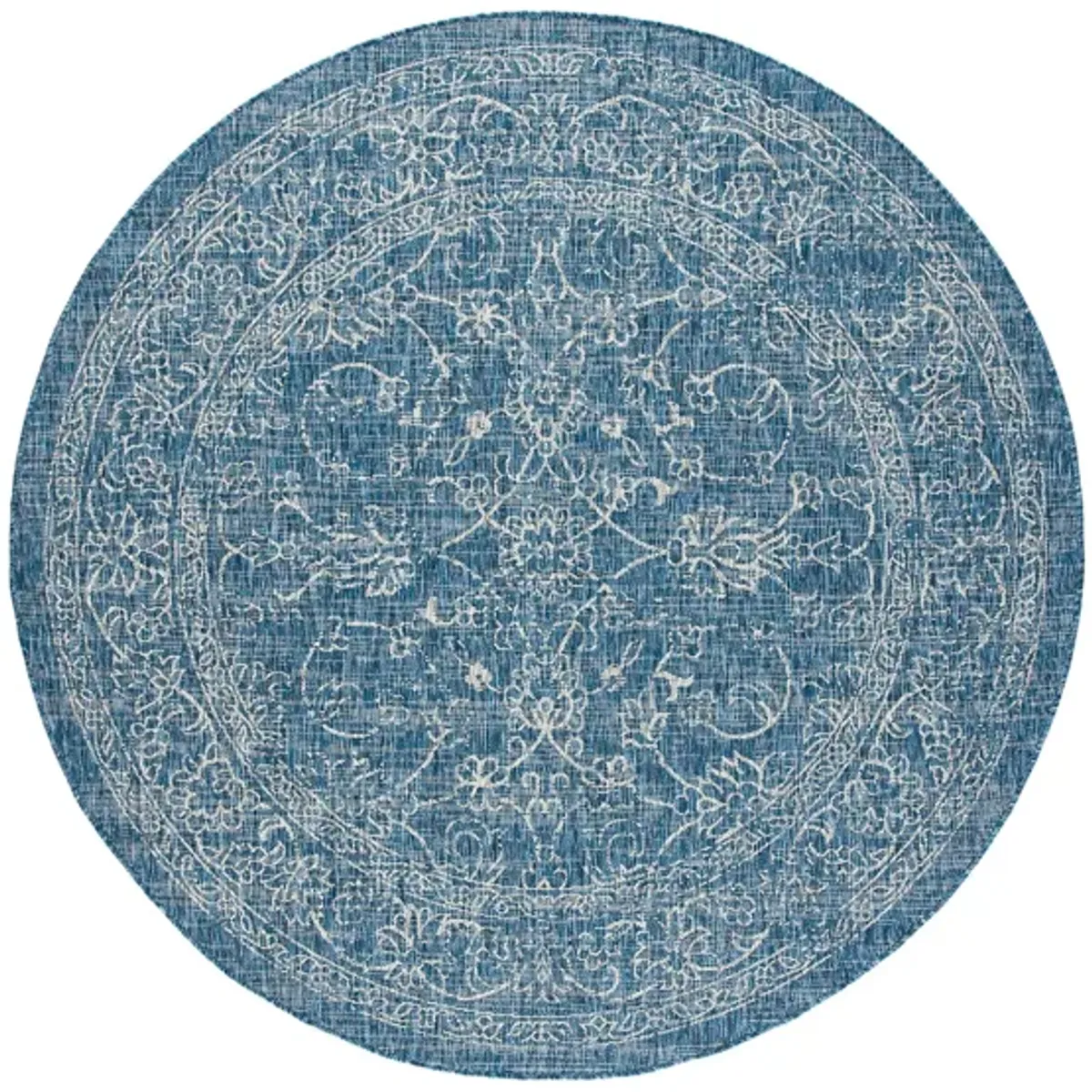 Courtyard Pacific Indoor/Outdoor Area Rug Round in Navy & Ivory by Safavieh