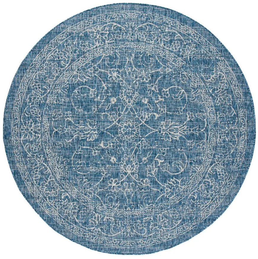 Courtyard Pacific Indoor/Outdoor Area Rug Round in Navy & Ivory by Safavieh