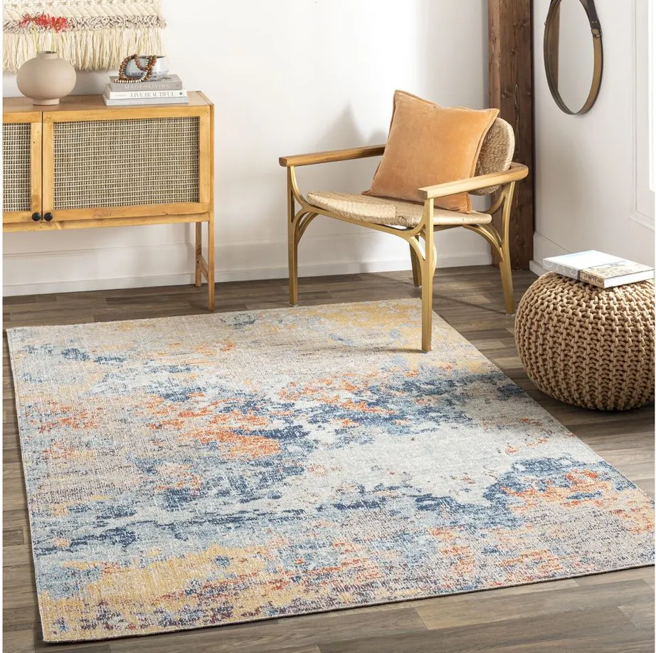 Huntington Beach Dusk Indoor/Outdoor Area Rug in Orange, Saffron, Aqua, Dark Blue, Oatmeal, Red, Gray, Dusty Coral, Medium Brown, Cream by Surya