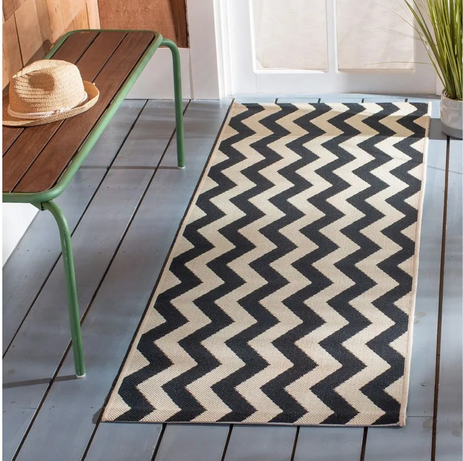 Courtyard Runner Rug in Black & Beige by Safavieh