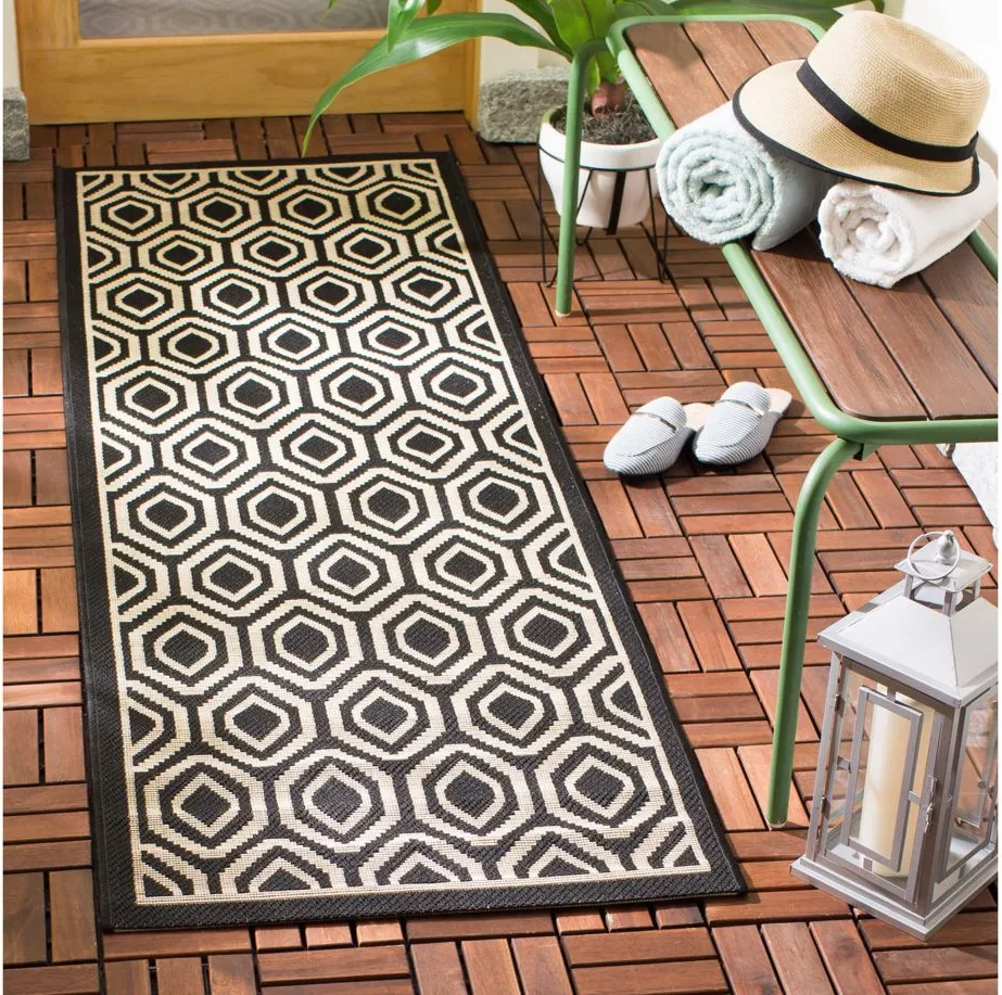 Courtyard Runner Rug in Black & Beige by Safavieh