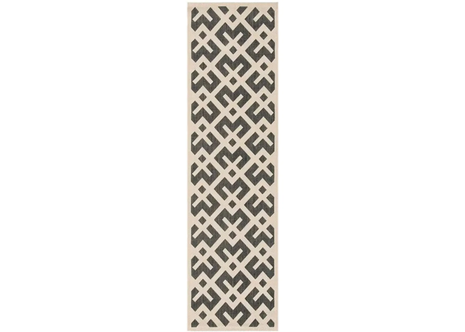 Courtyard Crossing Indoor/Outdoor Runner Rug in Black & Beige by Safavieh