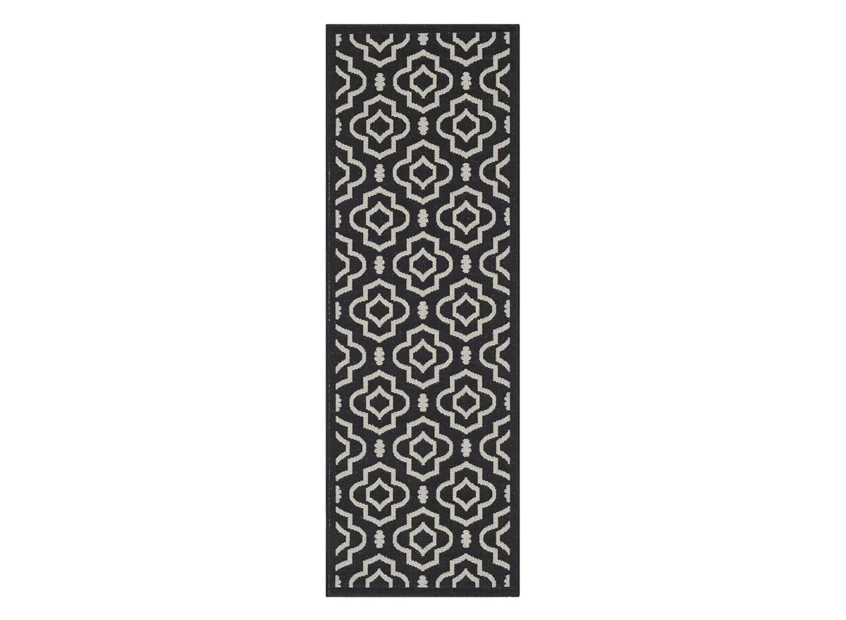 Courtyard Key Indoor/Outdoor Runner Rug in Black & Beige by Safavieh