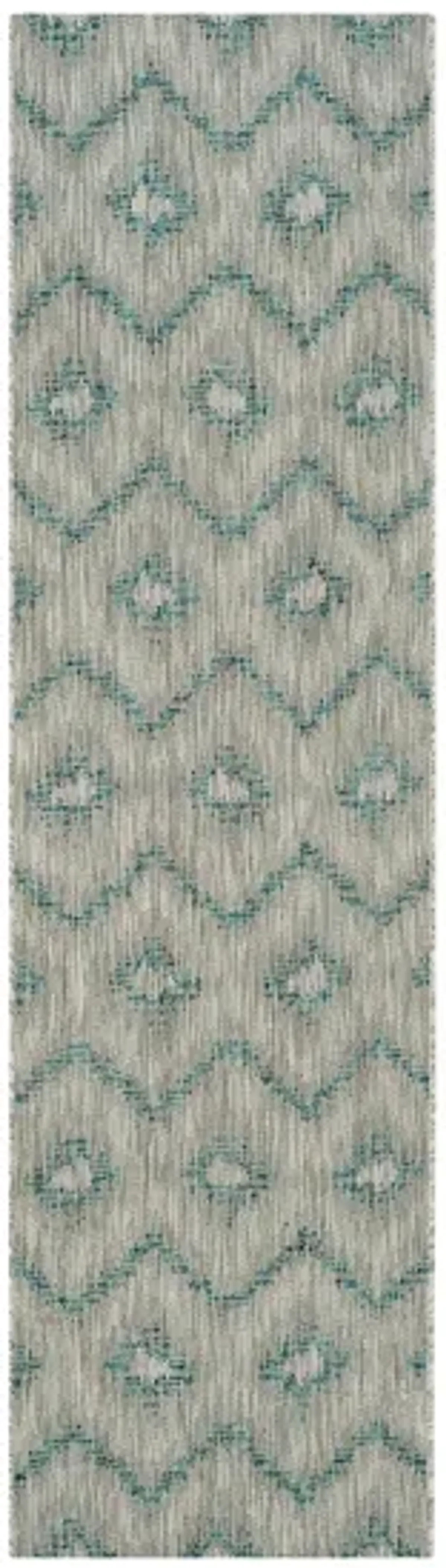 Courtyard Chevron Indoor/Outdoor Runner Rug in Gray & Blue by Safavieh