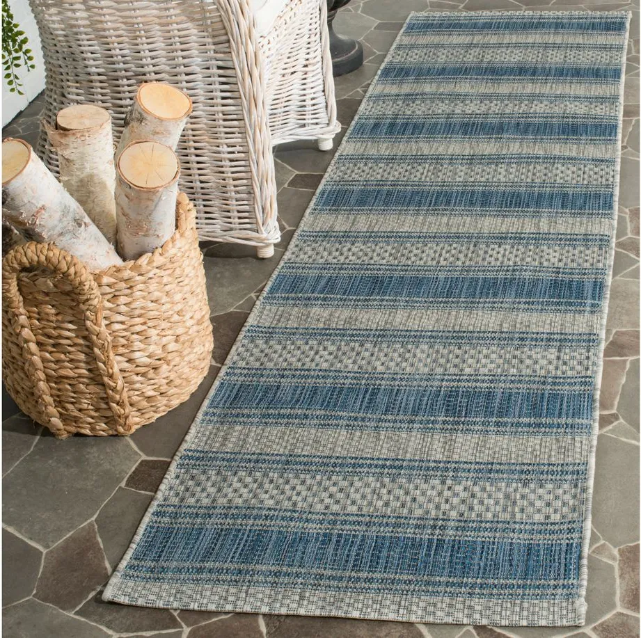 Courtyard Waves Indoor/Outdoor Runner Rug in Gray & Navy by Safavieh