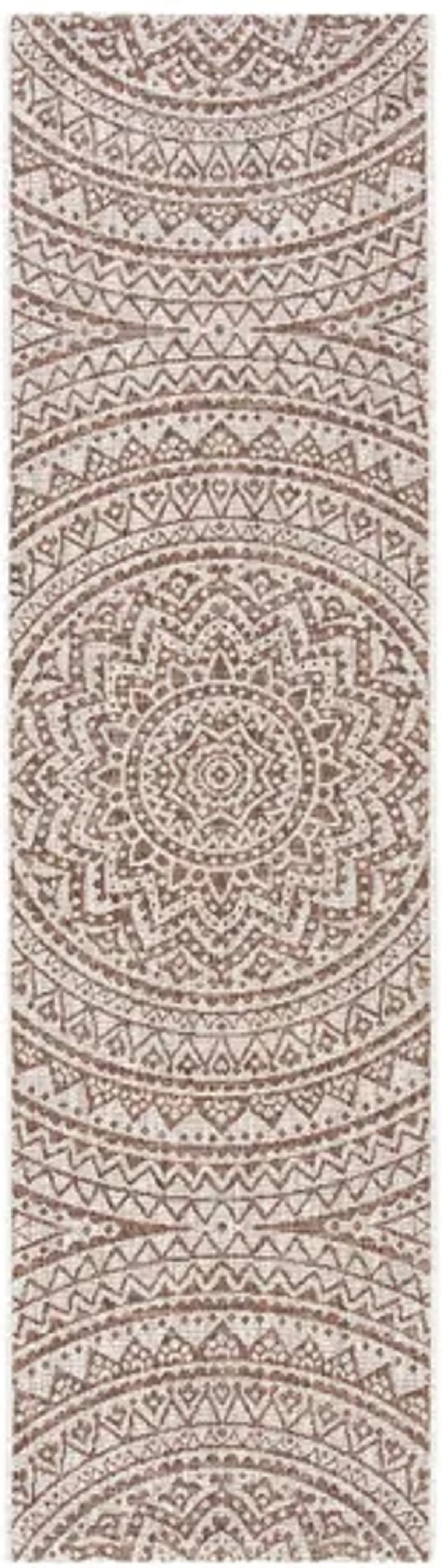 Courtyard Mandala Indoor/Outdoor Runner Rug in Light Beige & Light Brown by Safavieh