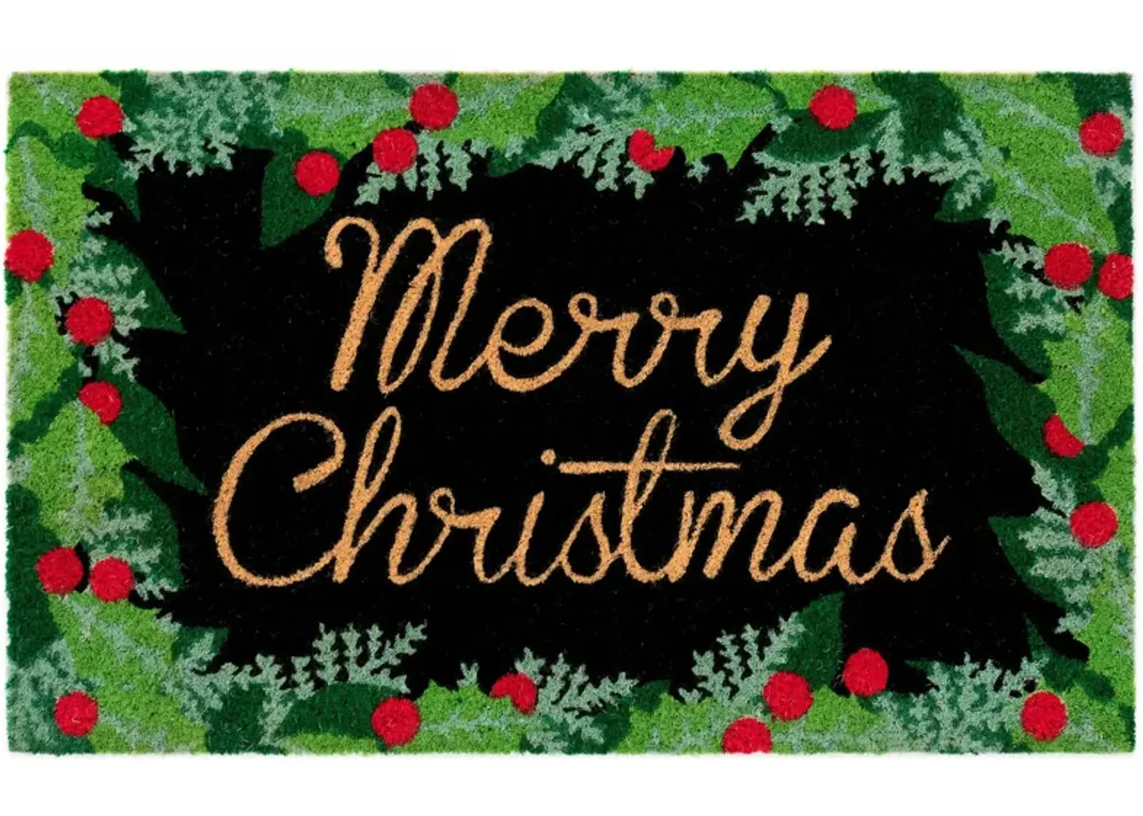 Liora Manne Natura Merry Christmas Holly Outdoor Mat in Black by Trans-Ocean Import Co Inc