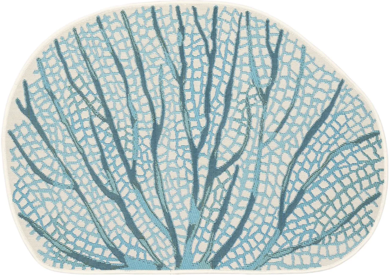 Esencia Coral Fan Mat in Aqua by Trans-Ocean Import Co Inc