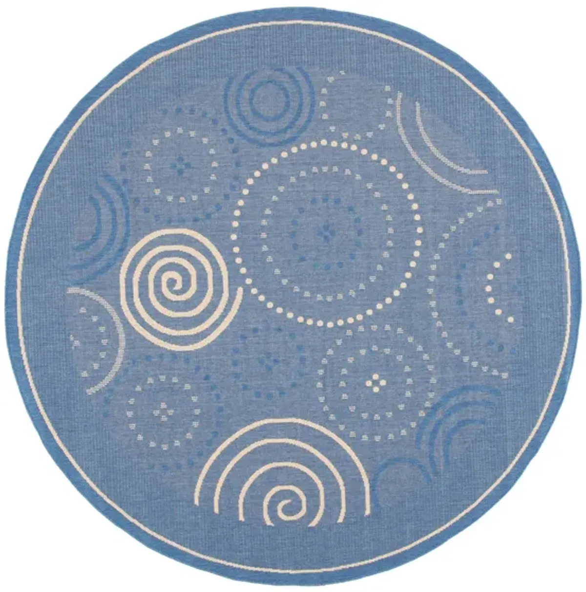 Courtyard Circles Indoor/Outdoor Area Rug Round in Blue & Natural by Safavieh