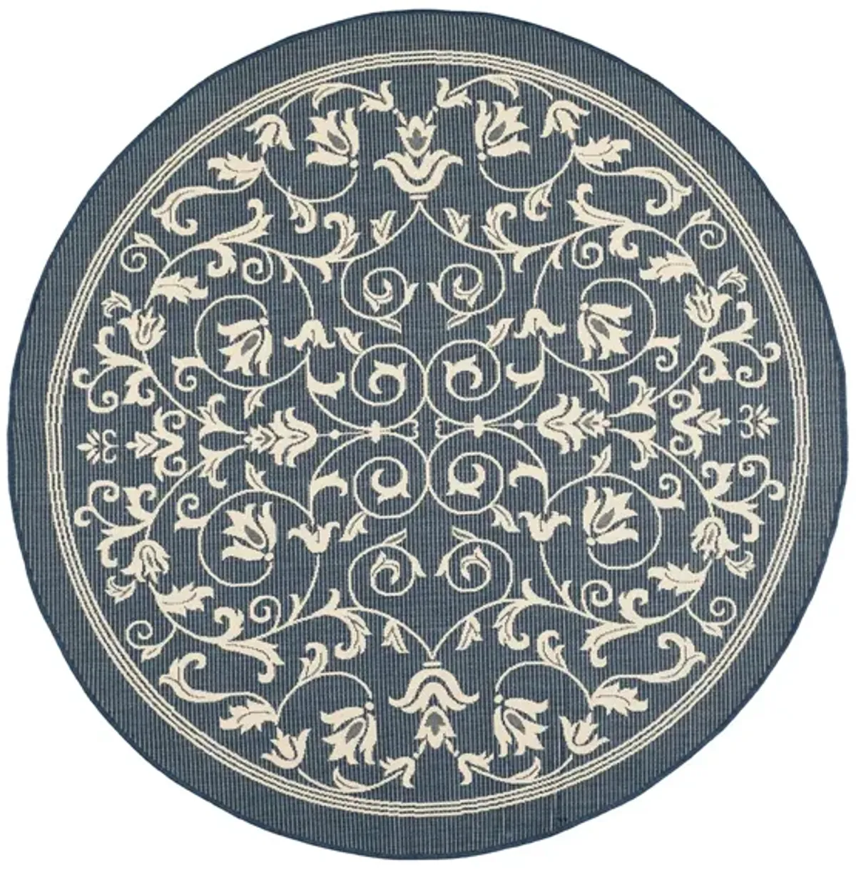 Courtyard Vines Indoor/Outdoor Area Rug Round in Navy & Beige by Safavieh