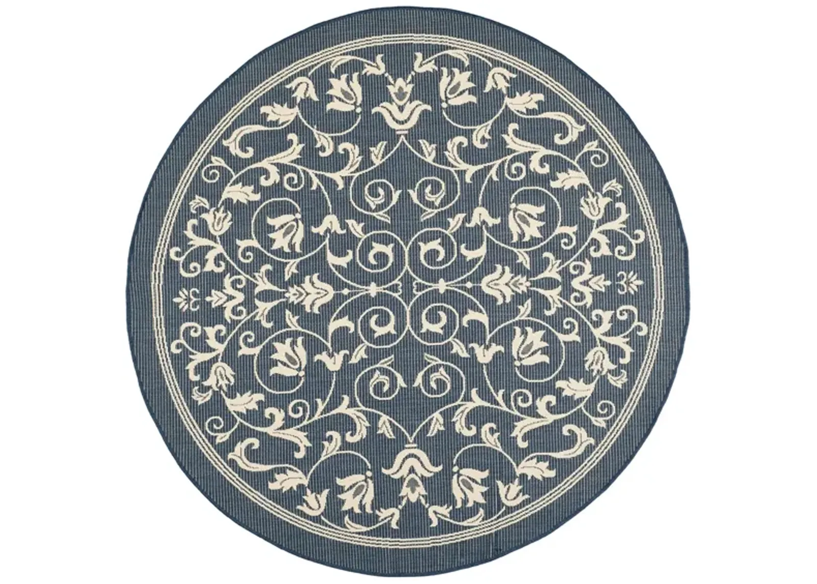 Courtyard Vines Indoor/Outdoor Area Rug Round in Navy & Beige by Safavieh