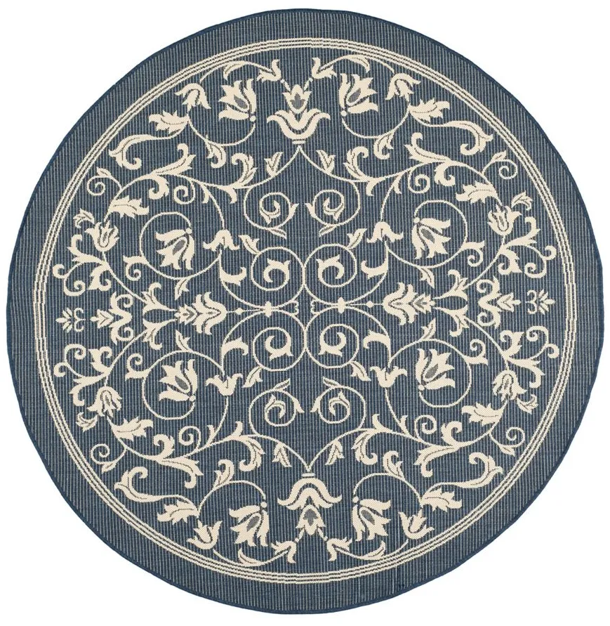 Courtyard Vines Indoor/Outdoor Area Rug Round in Navy & Beige by Safavieh