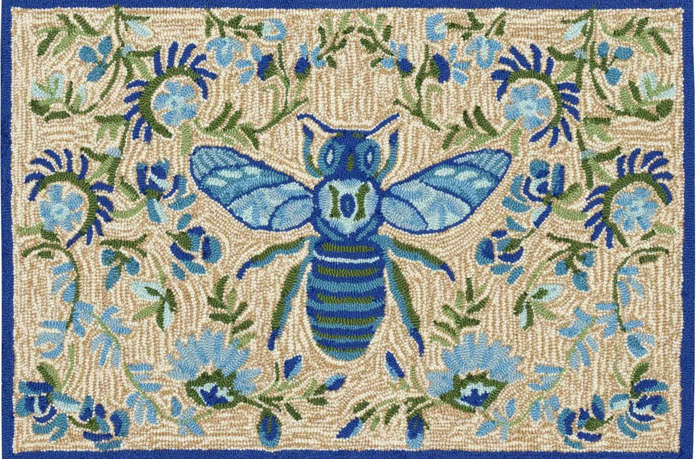 Frontporch Flora Bee Rug in Blue/natural by Trans-Ocean Import Co Inc