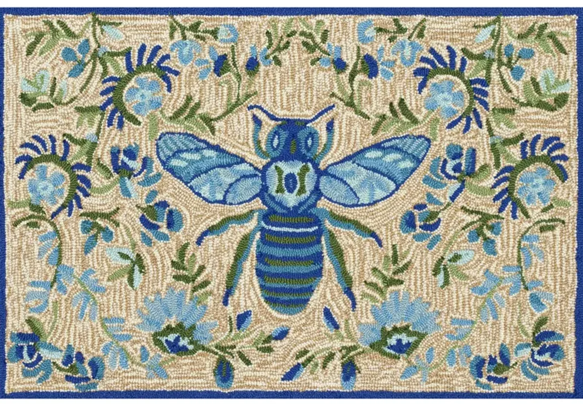 Frontporch Flora Bee Rug in Blue/natural by Trans-Ocean Import Co Inc