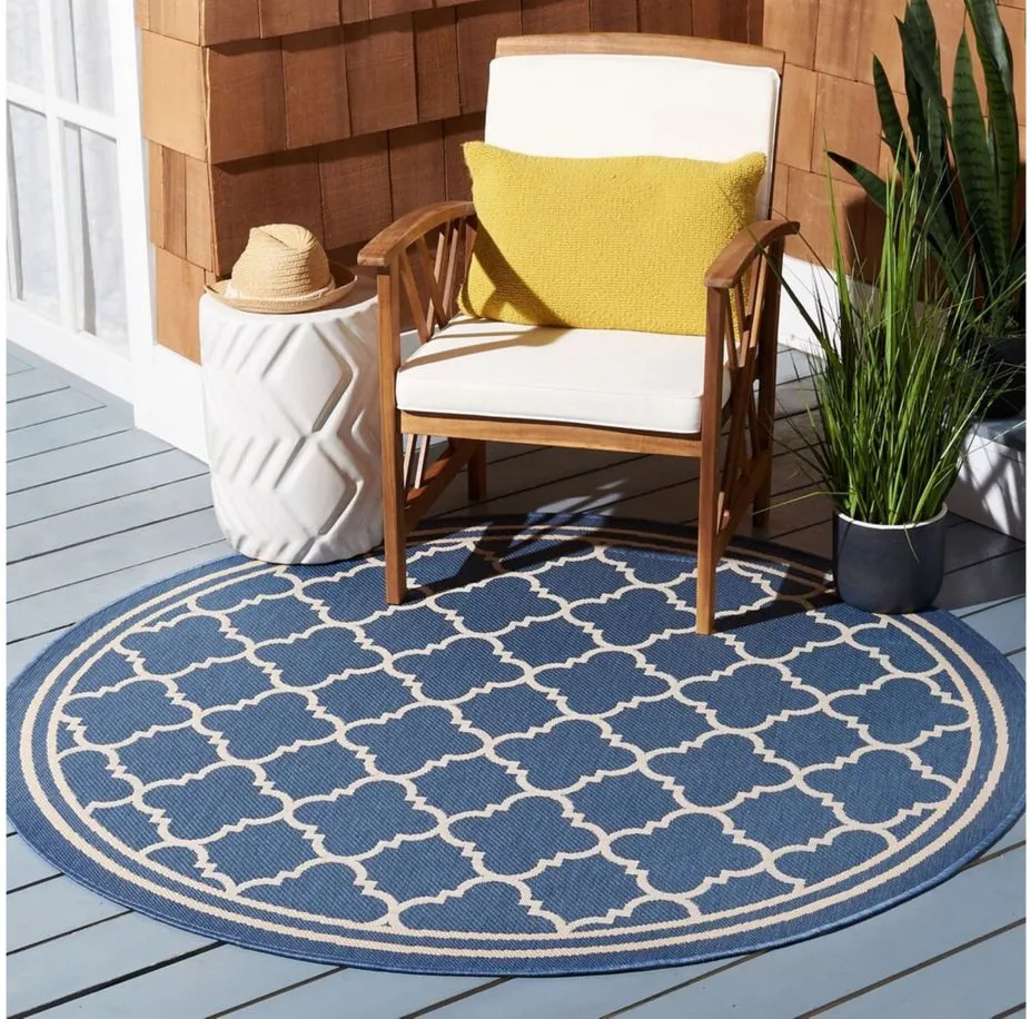 Courtyard Pathway Indoor/Outdoor Area Rug Round in Blue & Beige by Safavieh