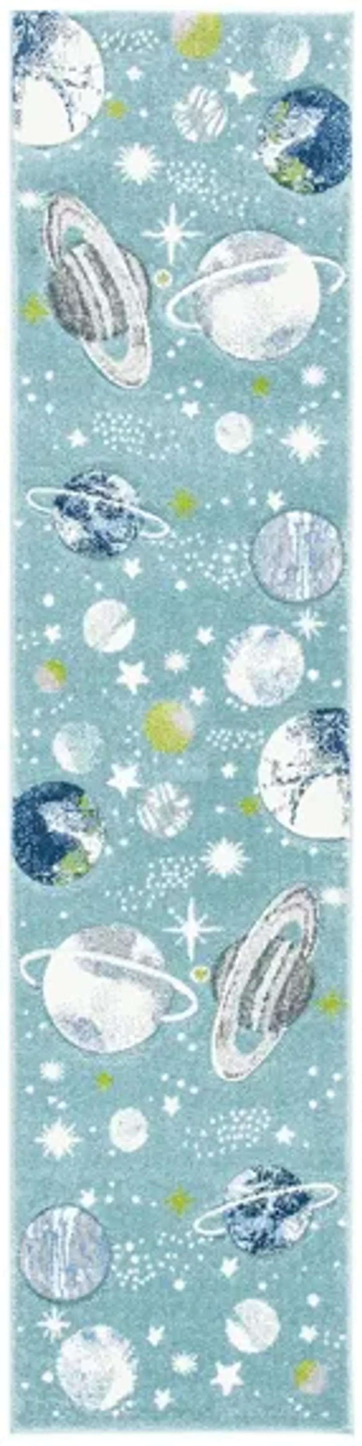 Carousel Planets Kids Runner Rug in Teal & Ivory by Safavieh