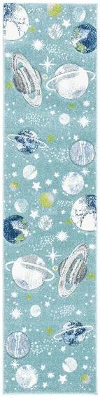 Carousel Planets Kids Runner Rug in Teal & Ivory by Safavieh