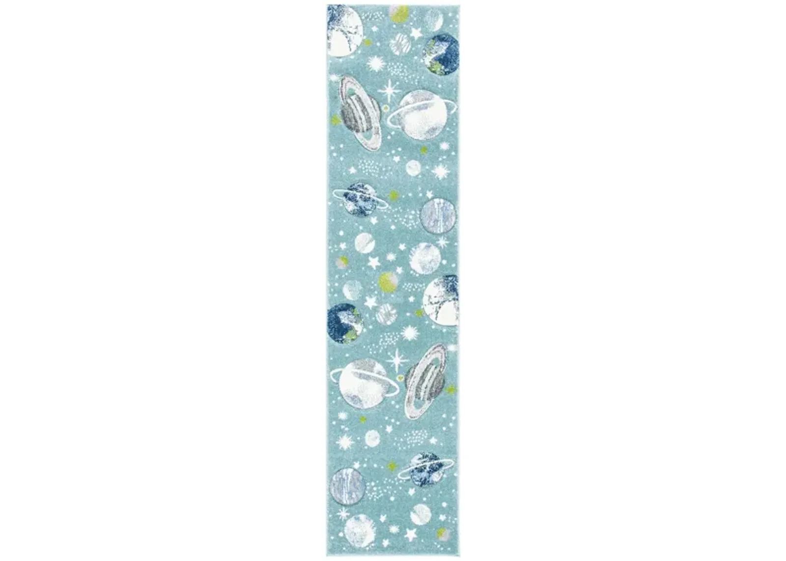 Carousel Planets Kids Runner Rug in Teal & Ivory by Safavieh