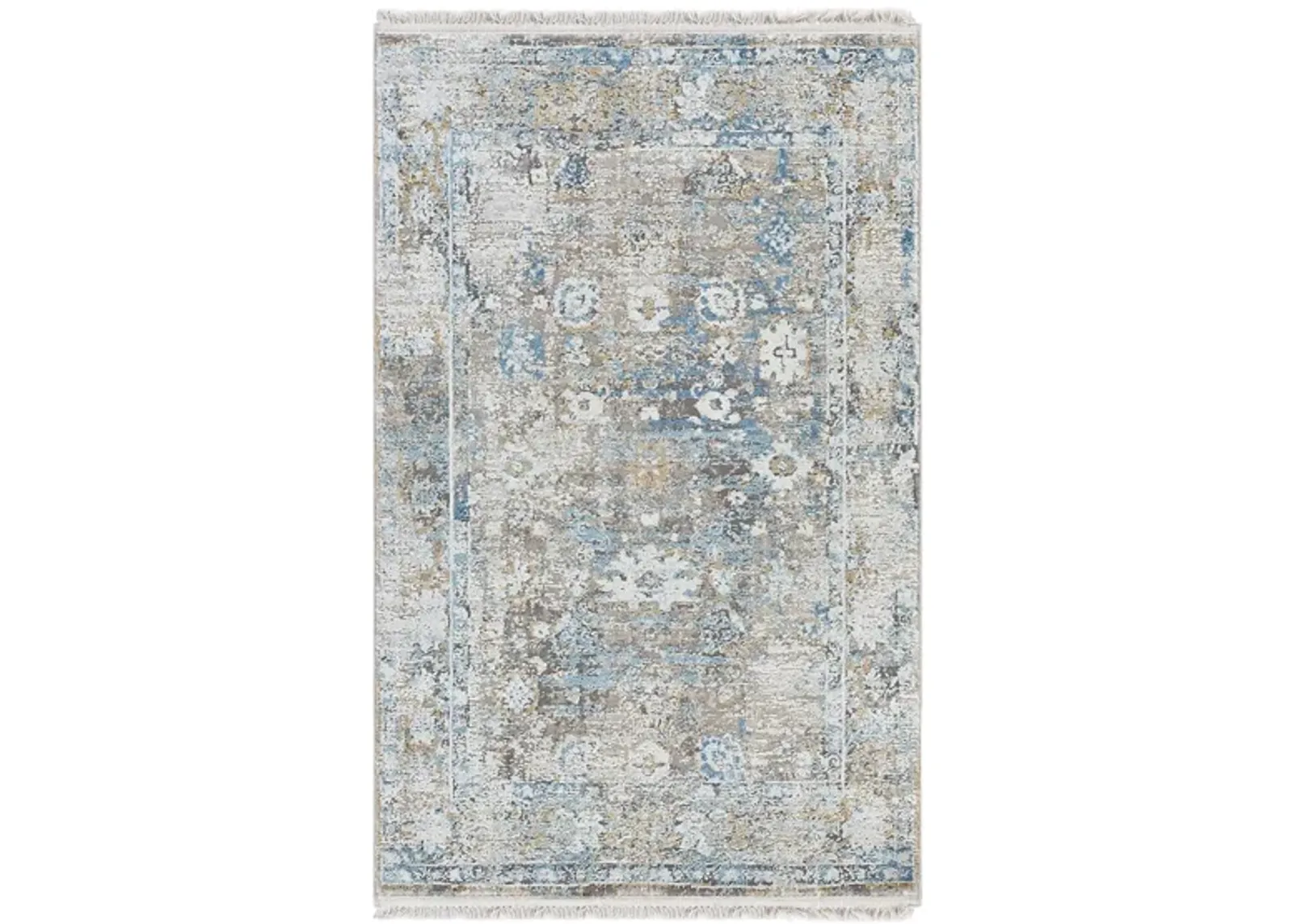 Solaris Sapphire Rug in Sky Blue, Dark Blue, Taupe, Medium Gray, Light Gray, White, Bright Yellow by Surya