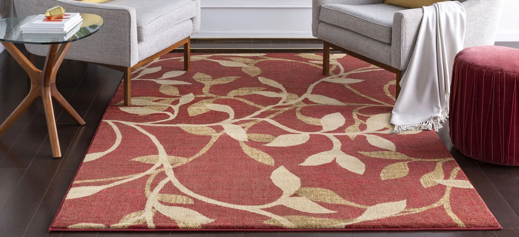 Riley Area Rug in Tan, Dark Brown, Beige, Khaki, Dark Red by Surya