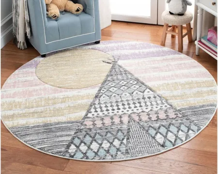 Carousel Tepee Kids Area Rug Round in Gray & Pink by Safavieh