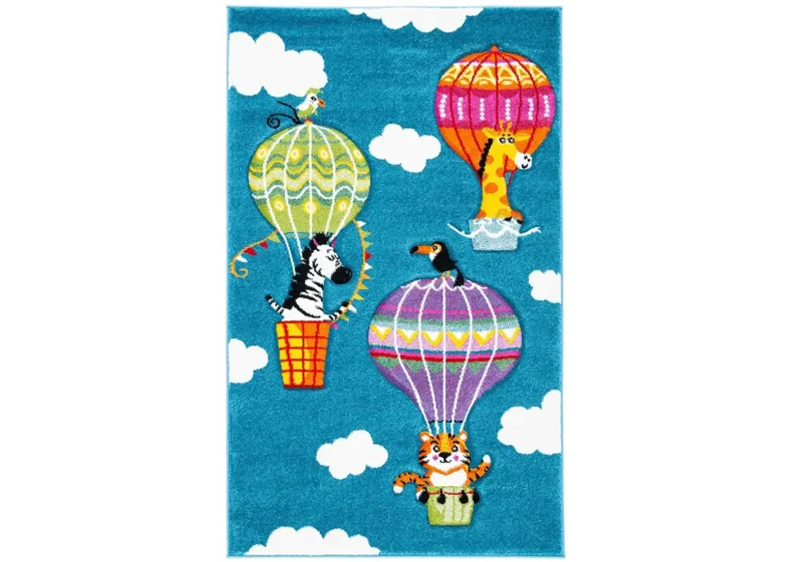 Carousel Balloons Kids Area Rug in Blue & Green by Safavieh