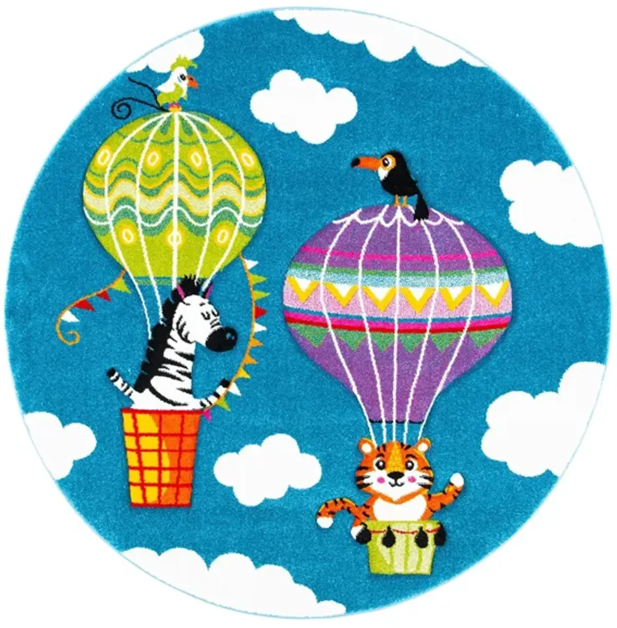 Carousel Balloons Kids Area Rug Round in Blue & Green by Safavieh