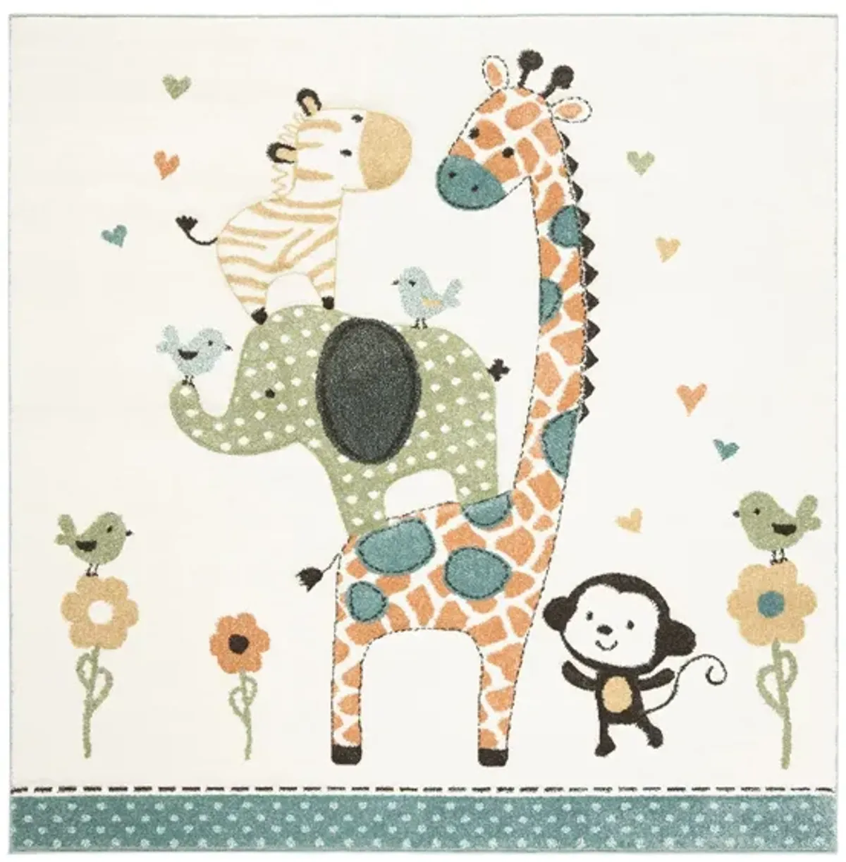 Carousel Zoo Friends Kids Area Rug in Ivory by Safavieh