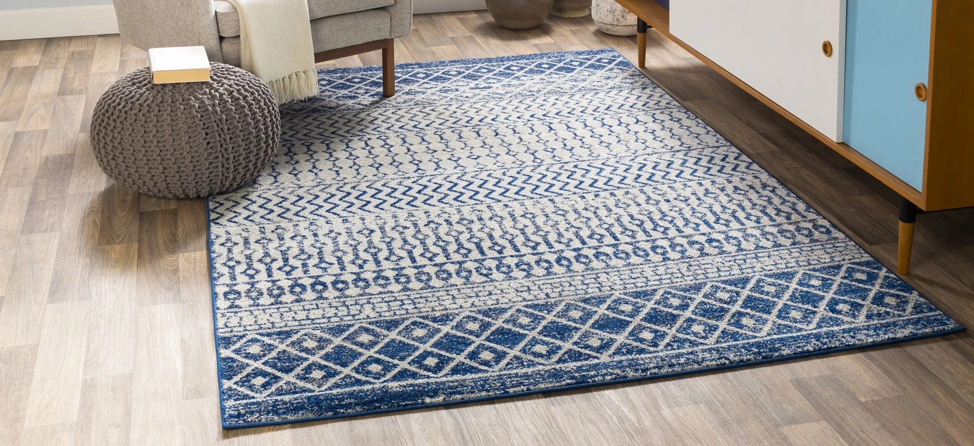 Elaziz Area Rug in Dark Blue, Gray, White by Surya