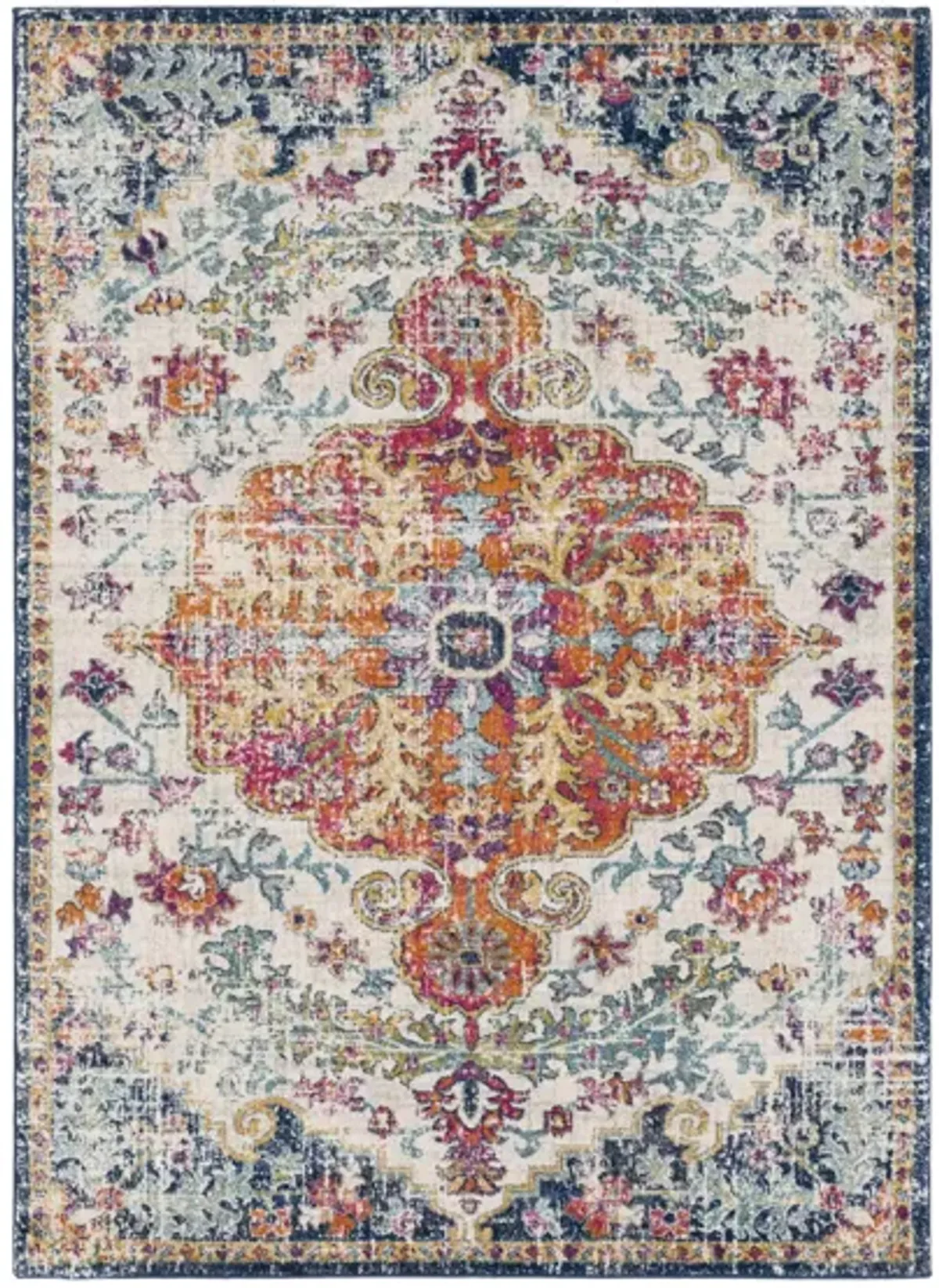 Harput Area Rug in Saffron, Gray, Teal Dark Blue, Burnt Orange by Surya