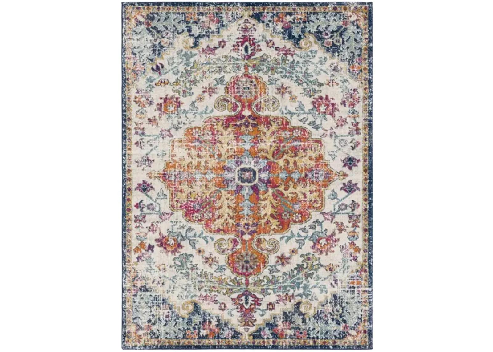 Harput Area Rug in Saffron, Gray, Teal Dark Blue, Burnt Orange by Surya