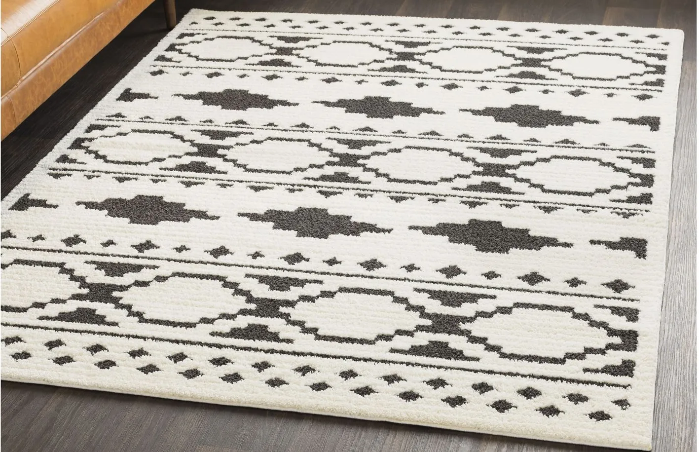 Moroccan Shag Area Rug in Black, Charcoal, White by Surya