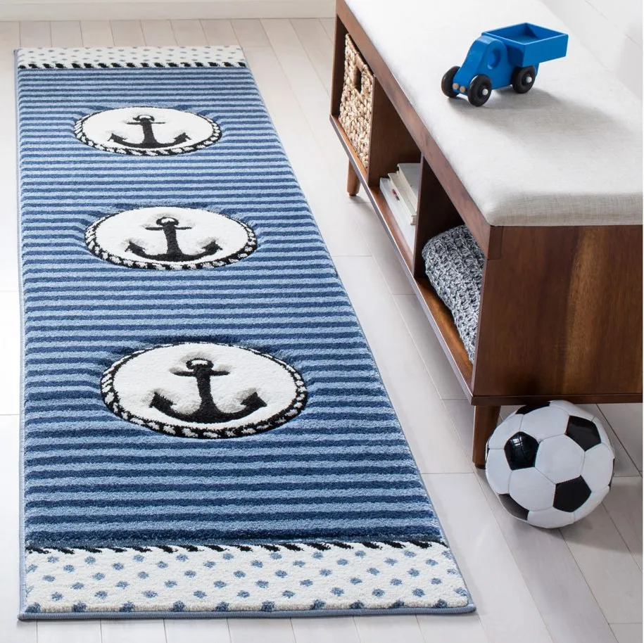 Carousel Anchor Kids Runner Rug in Navy & Ivory by Safavieh