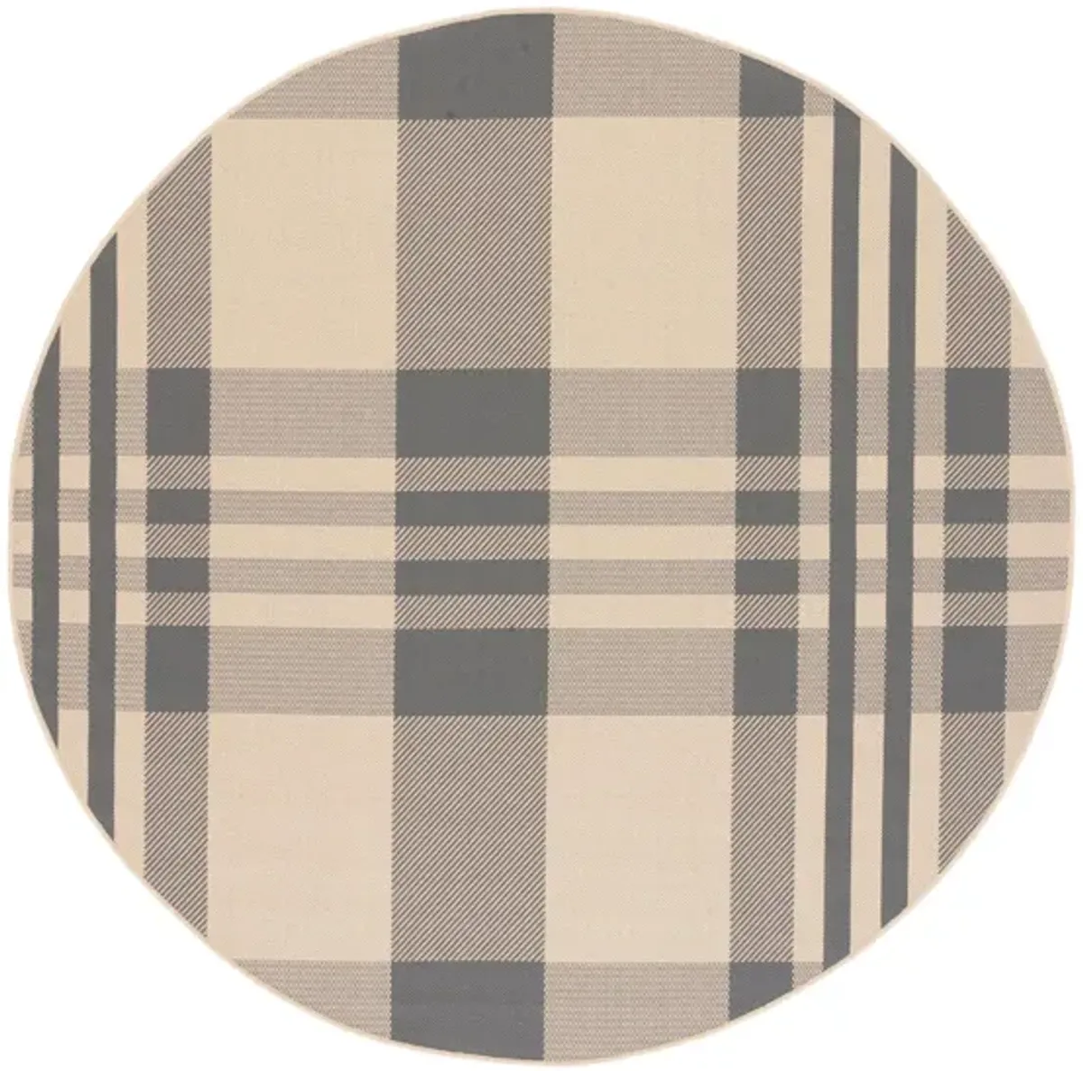 Courtyard Plaid Indoor/Outdoor Area Rug Round in Gray & Bone by Safavieh