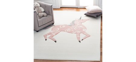 Carousel Unicorn Kids Area Rug in Ivory & Pink by Safavieh