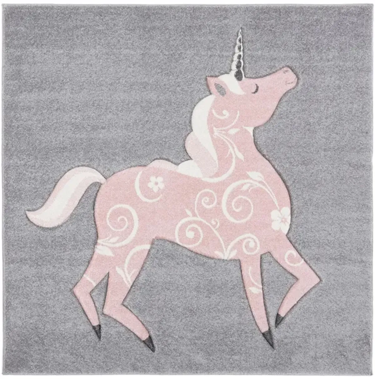 Carousel Unicorn Kids Area Rug in Gray & Pink by Safavieh