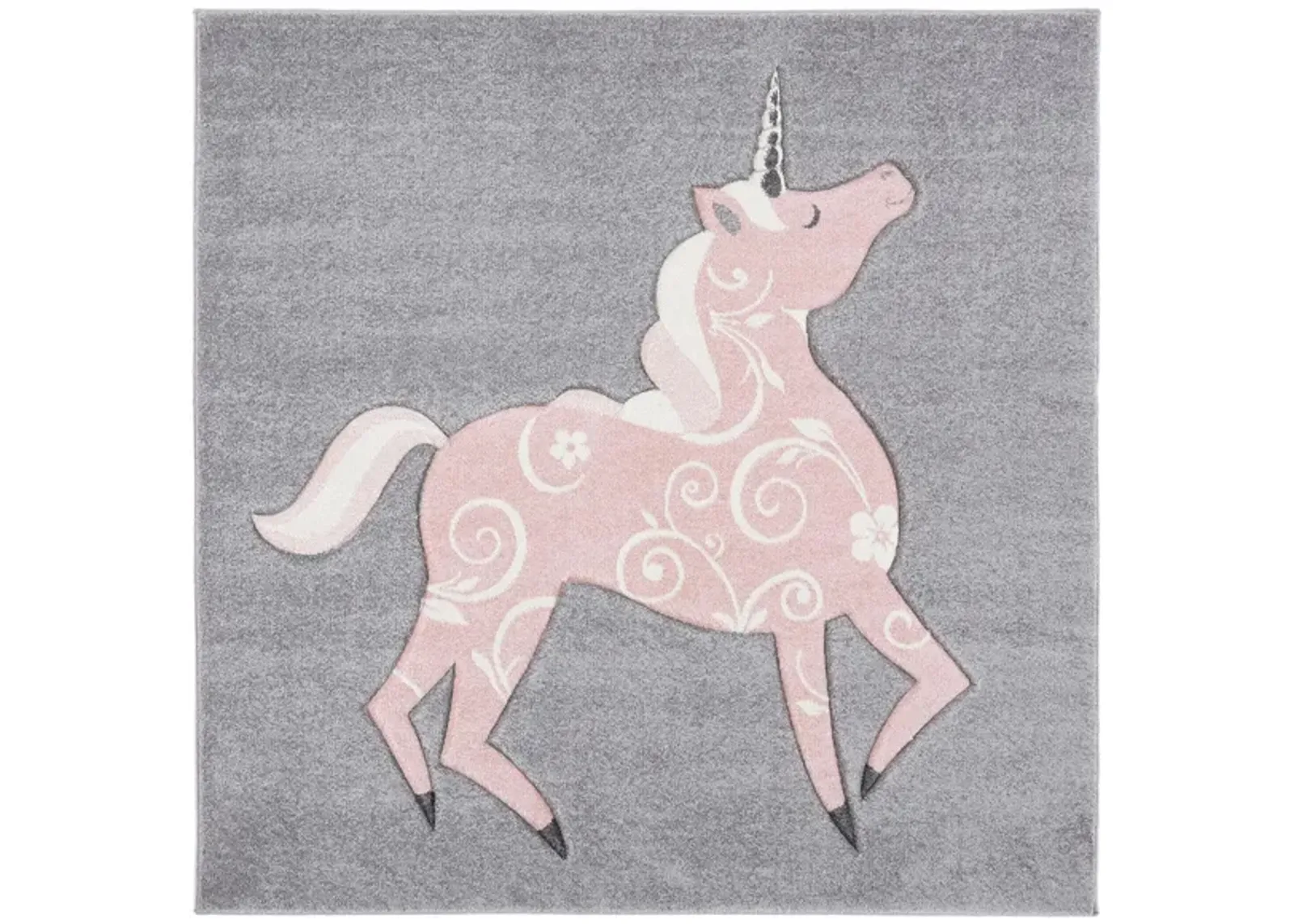 Carousel Unicorn Kids Area Rug in Gray & Pink by Safavieh