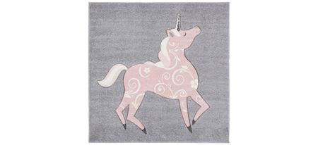 Carousel Unicorn Kids Area Rug in Gray & Pink by Safavieh
