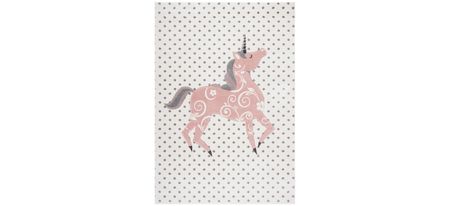 Carousel Unicorn Kids Area Rug in Ivory Gray & Pink by Safavieh