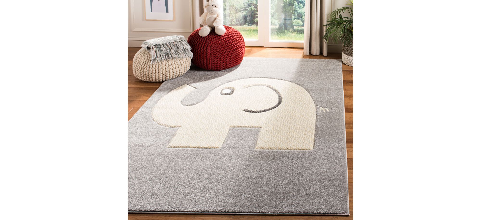 Carousel Baby Elephant Kids Area Rug in Gray & Ivory by Safavieh